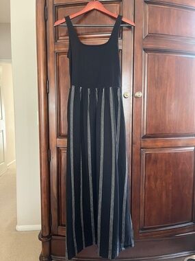 LOFT Black Maxi Dress with White Pinstripes